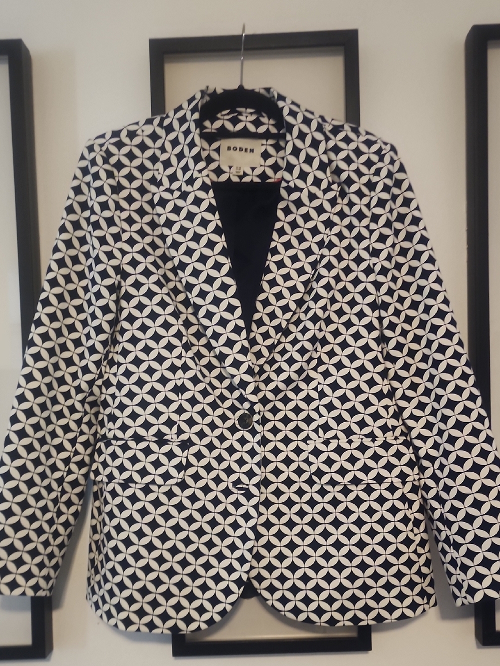 Boden Navy & White Geometric Blazer - Women's Jacket